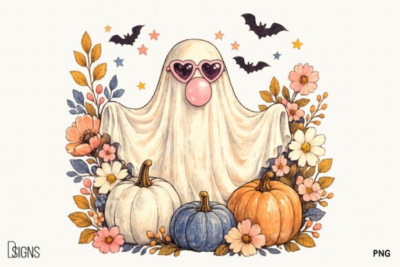 Download Cute Ghost Halloween Fall Flowers PNG - Fall flowers Collection