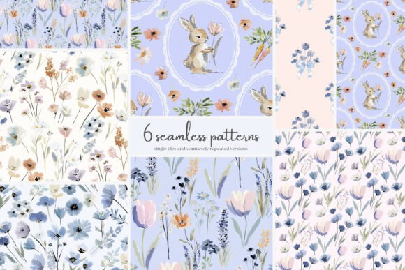 Download Spring Bunny Seamless Patterns Bundle - Spring Collection