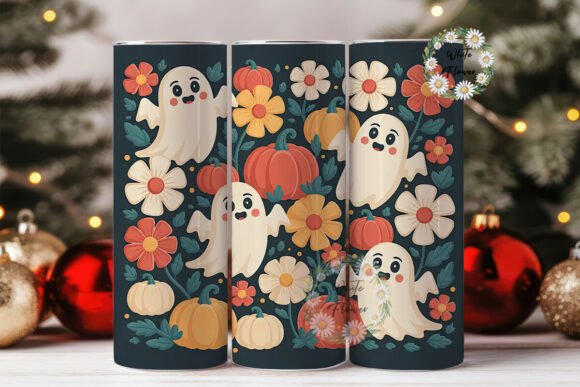 Download Cute Ghosts &amp; Fall Flowers 20oz Tumbler - Fall flowers Collection