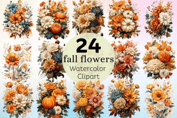 Download Fall Flowers Watercolor Clipart Bundle - Fall flowers Collection