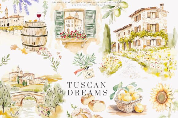 Download Tuscan Clipart Italian Watercolor Png - Italian Collection