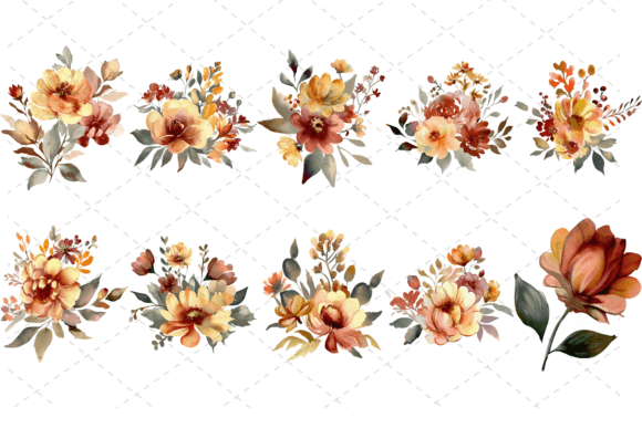 Download 10 Watercolor Vintage Fall Flowers - Fall flowers Collection