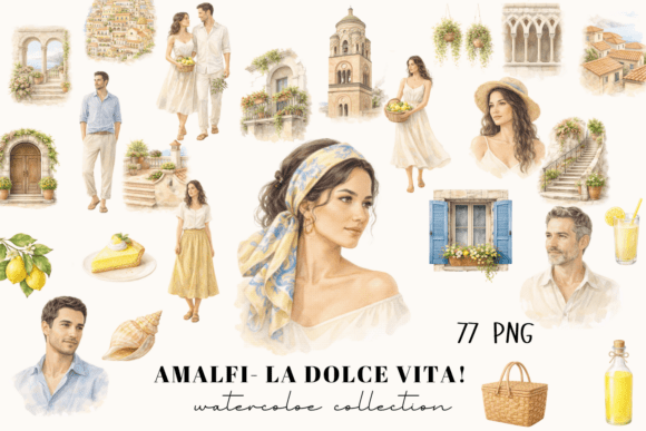 Download Italian Coast Watercolor Clipart - Italian Collection